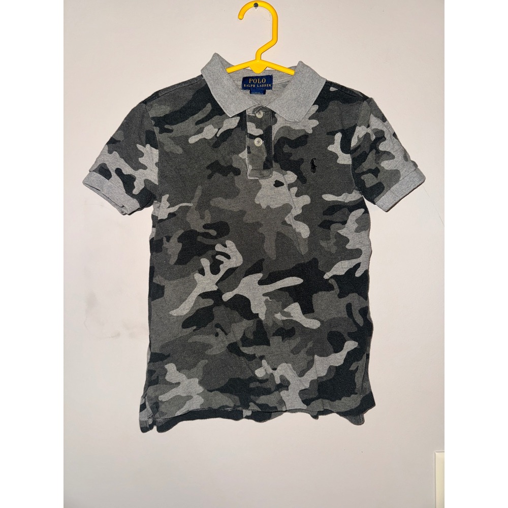 Polo Ralph Lauren Boys Gray Camouflage Short Sleeve Cotton Polo Shirt Size 6